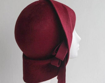 ANAISE Red Velour Felt Cloche Hat - Weddings - Fall Hat - High Fashion