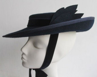 Felt Platter Hat ''EVANGELINE'' in Darkest Navy - Weddings - Royal Ascot - Kentucky Derby Hat