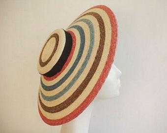 Multicolour Straw Sun Hat ''MISSOURI'' Pool Party Hat - Melbourne Cup - Beach Weddings -  Vacation Hat