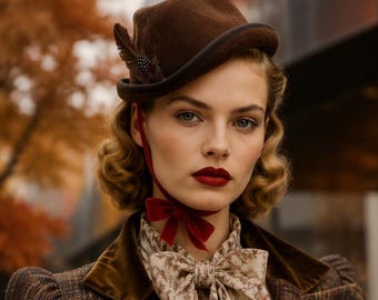 EUKARIA Brown Luxury Felt Petite Riding Hat with Curled Brim