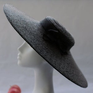 Black Straw Hat ''PARIS PANCAKE'' with Wide Brim Weddings Ladies Royal Ascot Kentucky Derby Hat image 4