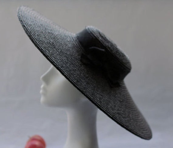 PARIS Wide Brim Black Fascinator Straw Hat Classic Sun Hat  display picture 2