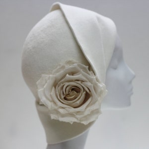 Ivory Felt Cloche Hat ''ANAIS'' with Silk Rose Wedding Ceremony Mother of the Bride Diner en Blanc image 4