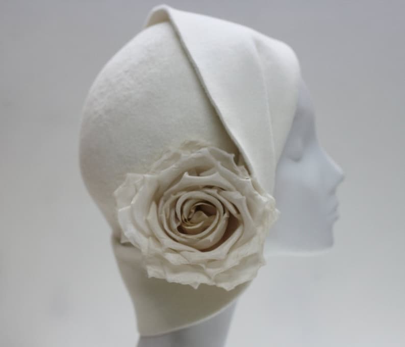 Ivory Felt Cloche Hat ''ANAIS'' with Silk Rose Wedding Ceremony Mother of the Bride Diner en Blanc image 4