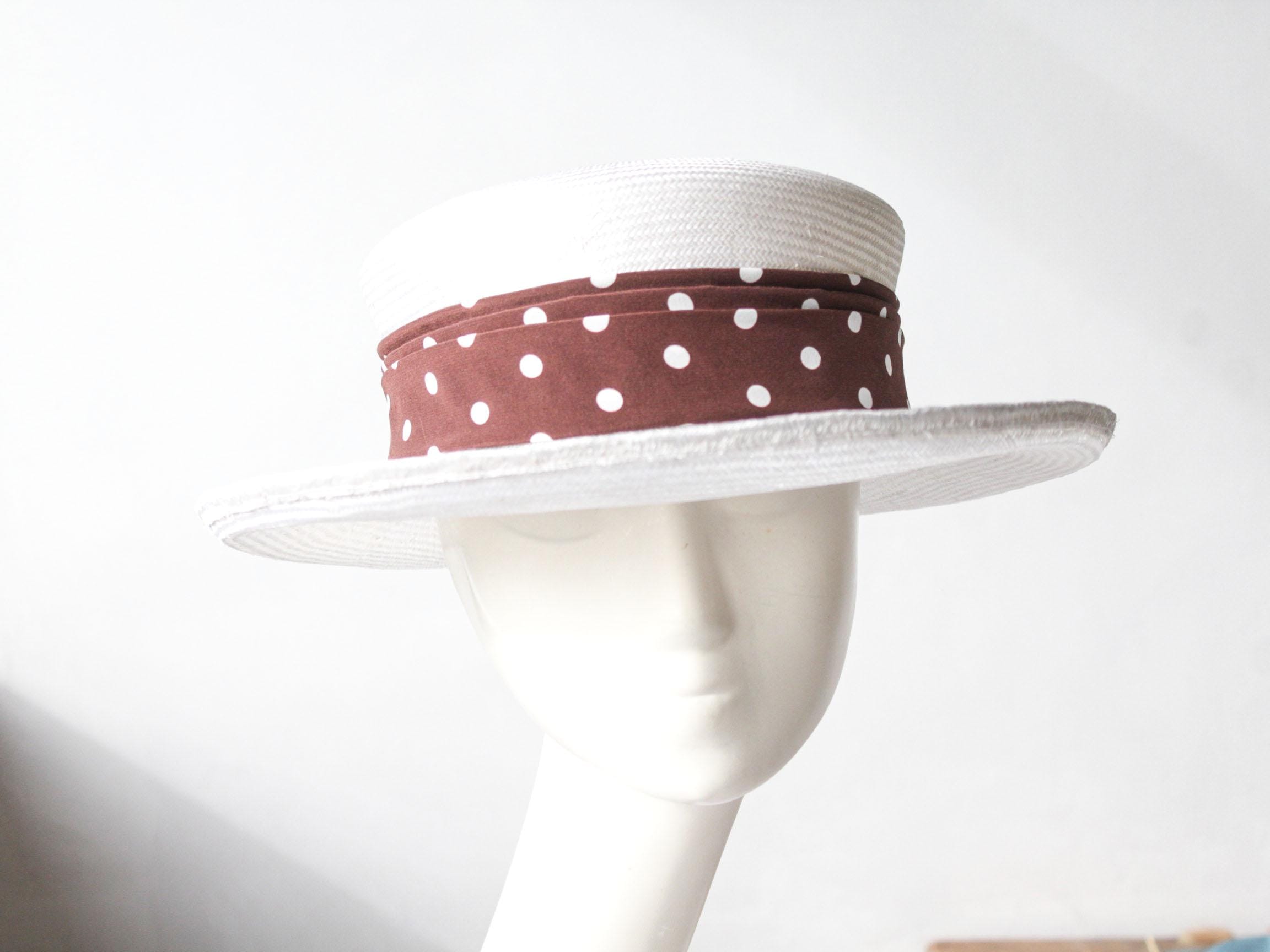 Miu Miu Natural Straw Boater Hat with Pale Pink Polka Dot Band Straw Boater Hat With Pink Velvet Ribbon, Vintage Style  main image 2