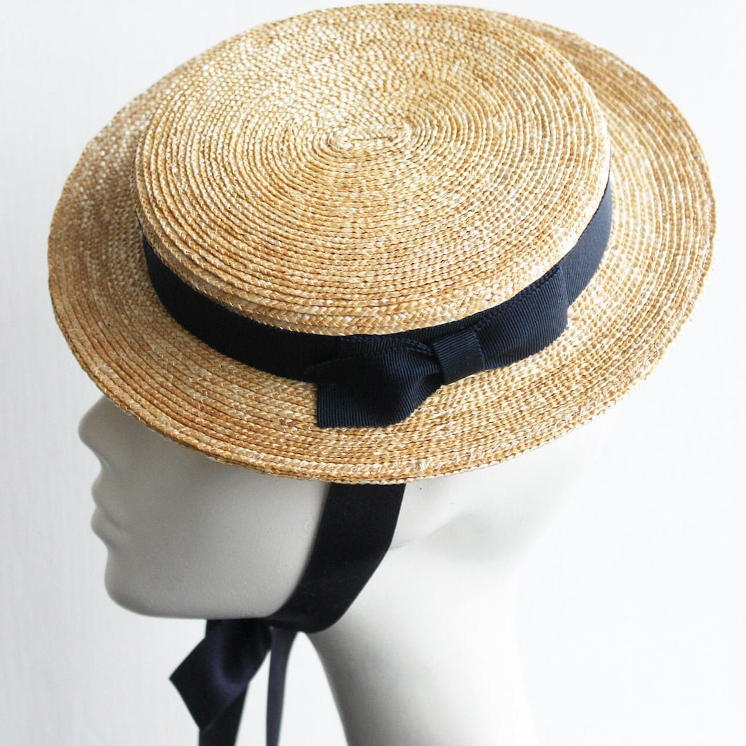 Fine Natural Straw Hat ''MIMI'' With Silk Ribbon Ties - Canotier for ...