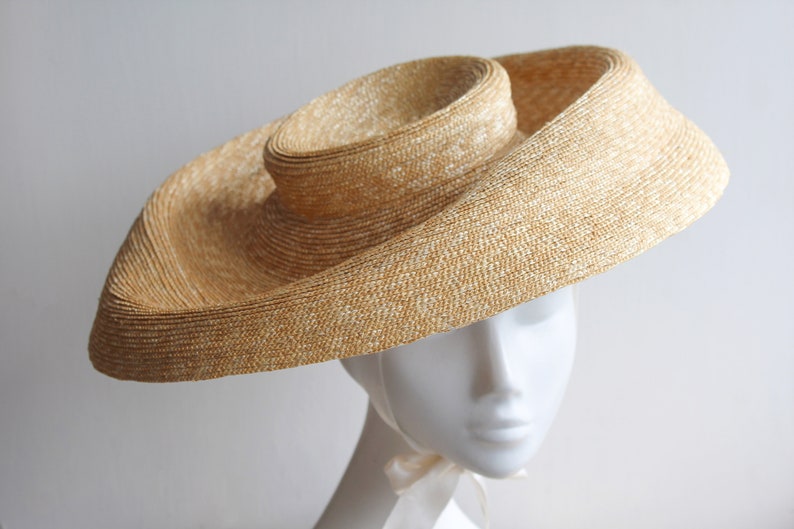 Sculpted Straw Cloche Hat '' PASADENA'' Luxurious Sun Hat w/ Wide Brimmed Hat Weddings & Races image 1