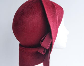 Wine Red Velour Felt Cloche Hat &#39;&#39;ANAISE&#39;&#39; Hat for Weddings - Festive Occasions - High 1920&#39;s Style