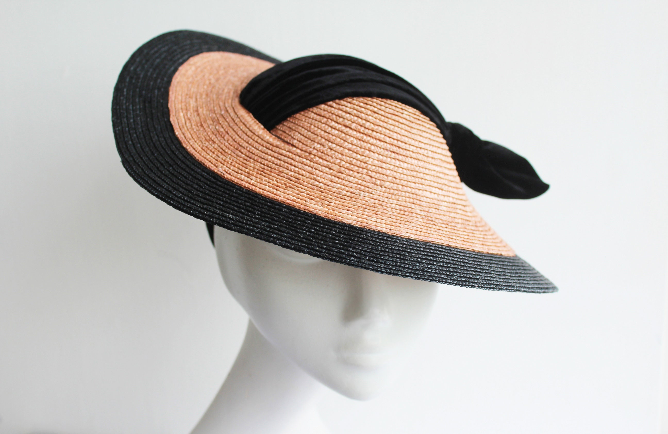 Черная соломенная шляпа. Купить черную соломенную шляпу. Straw hat Etsy. La hat