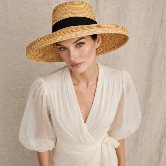 MIRABELE Wide Brimmed Straw Sun Hat for Wedding Guests, Royal Ascot & Kentucky Derby, Mother of the Bride