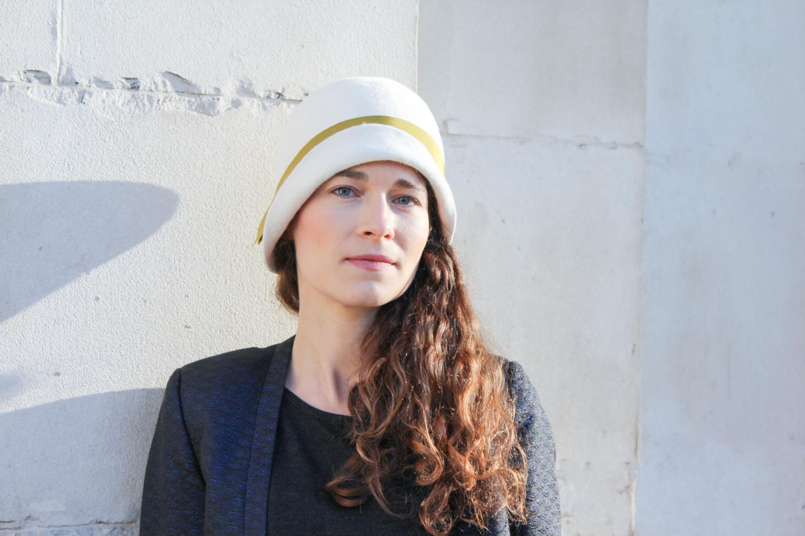 Ivory Felt Cloche Hat 