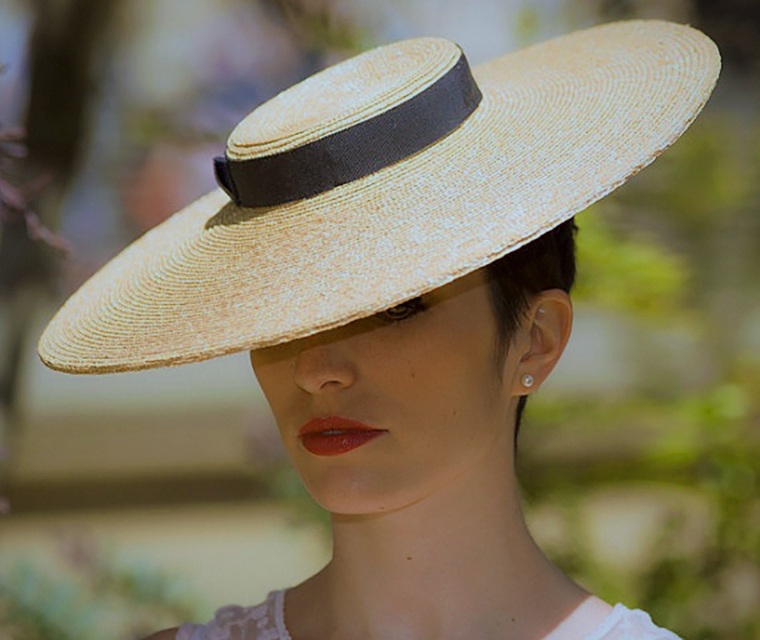 SUMMER VOGUE Classic Boater Hat in Natural Milan Straw, for 