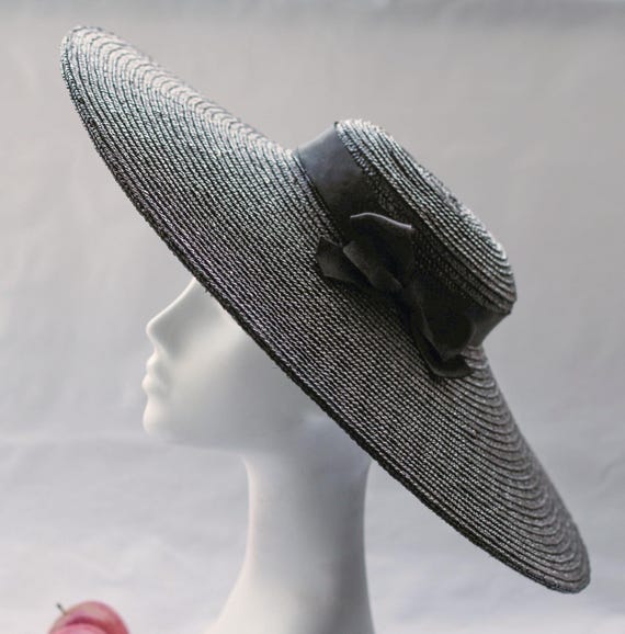PARIS Wide Brim Black Fascinator Straw Hat Classic Sun Hat  display picture 1