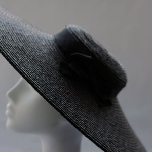 Black Straw Hat ''PARIS PANCAKE'' with Wide Brim Weddings Ladies Royal Ascot Kentucky Derby Hat image 3