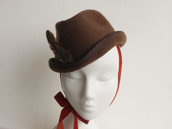 EUKARIA Brown Wool Felt Petite Riding Hat With Curled Brim  display picture 1