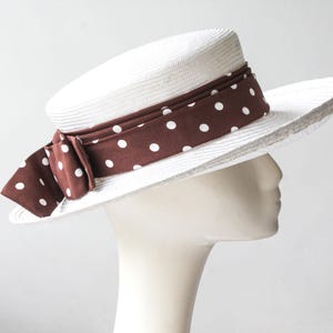 CHRISTY White Straw Fedora Hat with Silk Polka Dot Ribbon, for Outdoor & Special Occasions, for Royal Ascot, Mother of the Bride