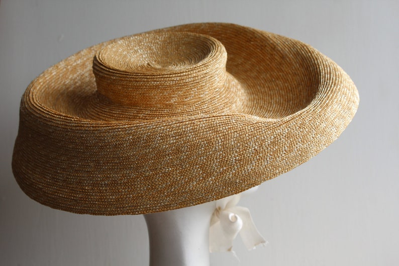 Sculpted Straw Cloche Hat '' PASADENA'' Luxurious Sun Hat w/ Wide Brimmed Hat Weddings & Races image 2