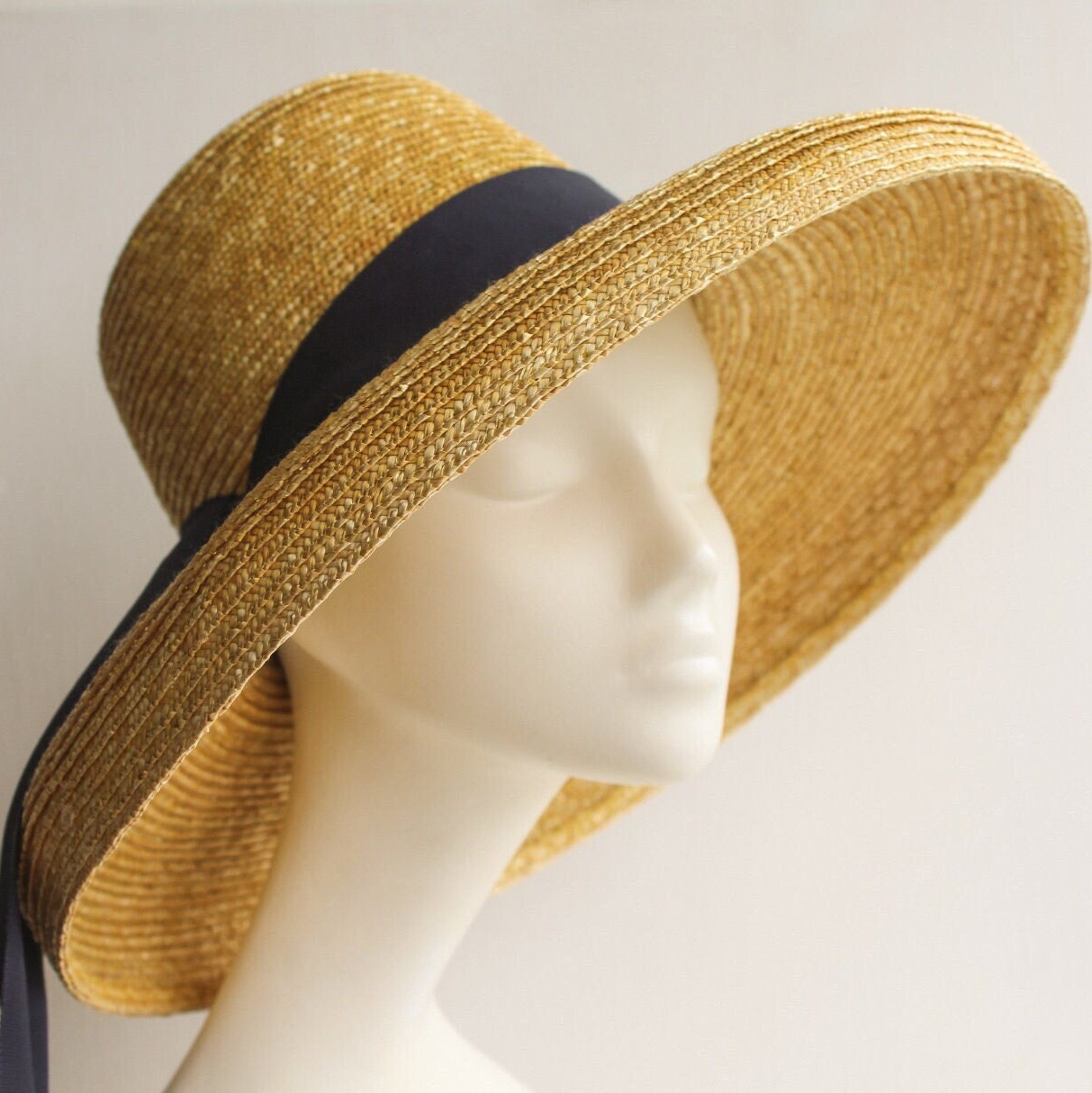 Burberry London Sun Hat Women\'s M Yellow Leather Tie Vintage Linen Blend Rare 28662A34-1A36-45FE-AFA0-  main image 3