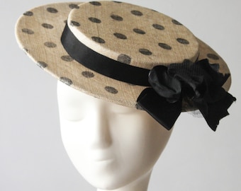 Sinamay Straw Boater '' BETHAN'' Hat for Weddings - Royal Ascot - Kentucky Derby