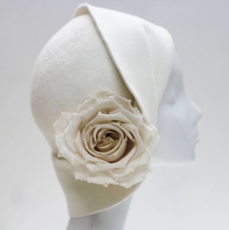 Ivory Felt Cloche Hat ''ANAIS'' with Silk Rose Wedding Ceremony Mother of the Bride Diner en Blanc image 1