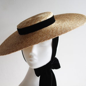 Chic Straw Bergere ''HONEYSUCKLE'' Hat - Wide Brim Sun Hat - Luxury Handmade w/ Double Sided Silk Velvet Ribbon NeckTies - Royal Ascot Hat