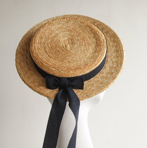 COCO MONROE Natural Straw Boating Hat in Fine Milan Straw, for Royal Ascot, Henley Races,Kentucky Derby, Mother of the Bride