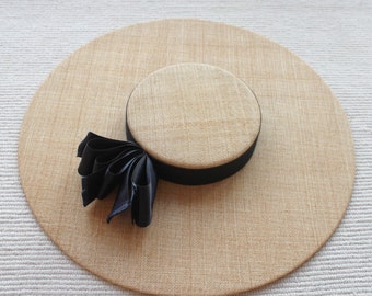 ナチュラルストローボートハット「PAVILLION」フラットトップ