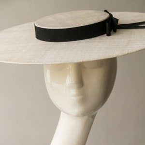 Ivory Straw Boater ''REGENT'' Hat with Grosgrain Ribbon Mother of the Bride Royal Ascot Races Kentucky Derby Hat image 3