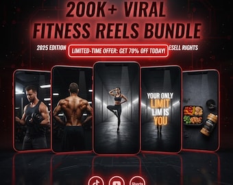 Viral Fitness Reels Bundle 2025 | 200K+ High-Quality Instagram TikTok YouTube Shorts | Instant Download & Resell Rights | Gym Workout Motiva