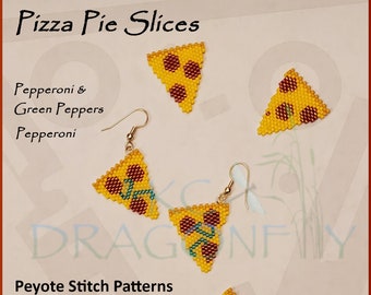 Peyote Stitch Pizza Pie Slices Earrings Pendants pdf. pattern Pepperoni Green Peppers Cheese