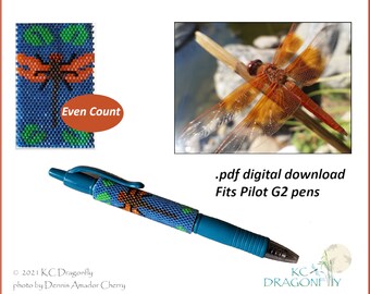 Dragonfly Lily Pond Pen Wrap for Pilot G2 Pen pdf. pattern even count peyote stitch