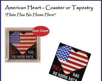 American Heart - Hate has no Home coaster pdf. peyote stitch pattern even count DIY