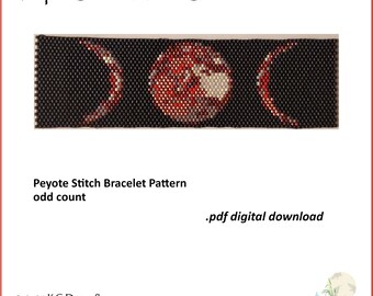 Triple Blood Moon Bracelet pdf. pattern odd count peyote stitch straight border