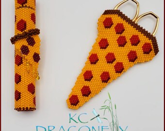 Pizza Themed Beaded Scissors Case and Needle Case Pattern Kit odd & even count Peyote Stitch beadweaving tutorial, beadwork