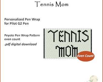 Tennis Mom Pen Wrap pattern for Pilot G2 Pen .pdf digital download even count peyote stitch straight border
