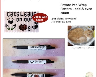 Cats Leave Pawprints on our Hearts Pen Wrap for Pilot G2 Pen pdf. pattern odd and even count peyote stitch