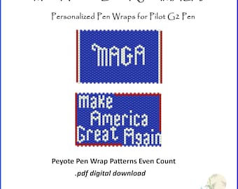 MAGA Make America Great Again Cover For Beading Peyote Pattern Pen Wrap Seed Bead Pen Trump I love USA Patriotic 4th of July Do It Yourself