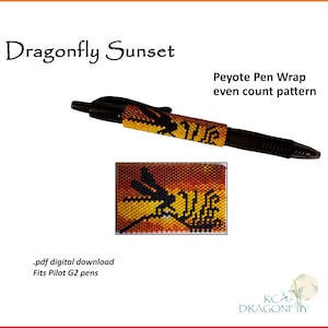 Dragonfly Sunset Pen Wrap for Pilot G2 Pen pdf. pattern even count peyote stitch