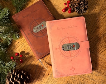 Notebook with embossed cover, vintage writing journal, gift diary A5