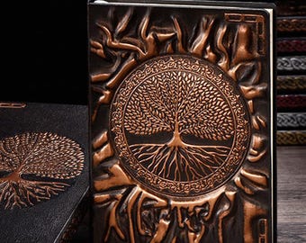Notebook with embossed cover, vintage writing journal, gift diary A5