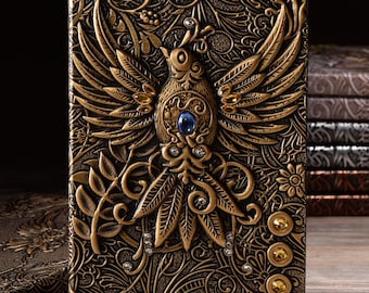 Notebook with embossed cover, vintage writing journal, gift diary A5