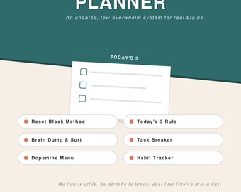 ADHD Daily Reset Planner Printable, Brain Dump, Dopamine Menu, Task Paralysis, Executive Function PDF Letter