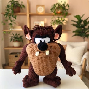 Juguete de amigurumi de demonio de Tasmania hecho a mano a crochet, peluche de dibujos animados, animal de peluche, decoración para guardería
