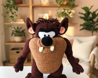 Handgemaakt amigurumi-haakspeelgoed Tasmaanse duivel, cartoon pluche, knuffeldier, kinderkamerdecoratie
