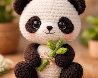 Handgemaakte gehaakte panda knuffel – Knuffel amigurumi, katoengaren, decoratie kinderkamer