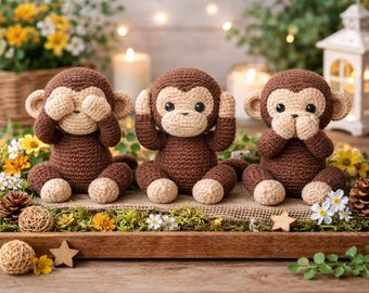 Haakpatroon Three Wise Monkeys, amigurumi-knuffel (pdf-tutorial)