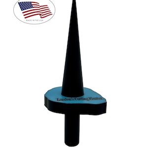 May include: A black cutting planter with a conical top and a light blue base. The base has the text "Landon's Cutting Planter". An American flag is in the upper left corner, with the text "Made in the USA".