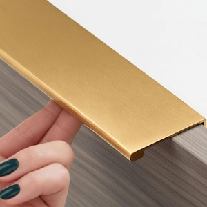 Brushed Brass Edge Pull Cabinet Hardware 80mm,  Modern Finger Edge Drawer Pulls Handle