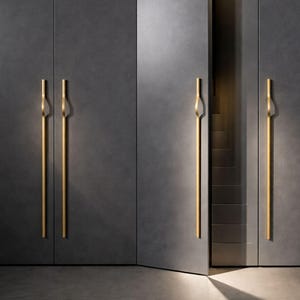 Brushed Brass Pulls and Knobs Set, 500mm Wardrobe Handles for Dressing Room Doors