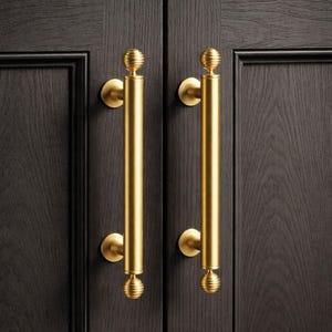 Brushed Brass Pulls and Knobs Set, 192mm Wardrobe Handles for Closet System Doors